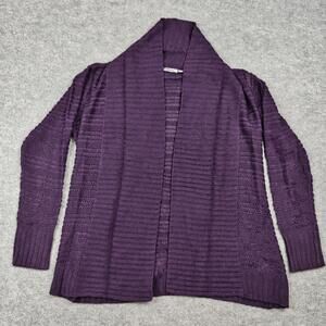 Jason Maxwell Sweater Womens Small Purple Open-Knit Cardigan Collared Acrylic
